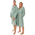 Produktbild: Lavea Bademantel Damen und Herren, Morgenmantel Mexico, Hotelbademantel, Lang, 100% Baumwolle, mit Kapuze, hochwertiger Bindegürtel, Weich & Saugstark - Spa Feeling für Zuhause grün L