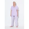 Produktbild: Ulla Popken Pyjama Schlafanzug Streifen V-Ausschnitt Halbarm lila 46/48