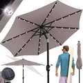 Produktbild: KESSER® Sonnenschirm Balkonschirm Rund LED Solar mit Kurbel Inkl. 2in1 Schutzhülle, Gartenschirm, Schirm Ø 265 cm für Balkon Garten & Terrasse verstellbar knickbar Taupe