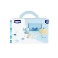 Produktbild: Chicco Baby-Badeset, Geschenkidee, Geschenkidee zur Geburt, mit Kamm, weicher Bürste, Thermometer, Waschlappen aus Frottee und einer Schere, Babyhygiene, Badeartikel, Hellblau