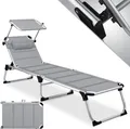 Produktbild: KESSER® Sonnenliege SUN mit Dach Gartenliege Liegestuhl klappbar Sonnendach Verstellbarer Rückenlehne , ergonomisch, gepolsterter Liegefläche, Aluminium Liege Gartenstuhl tragbar Strandliege