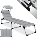 Produktbild: Sonnenliege sun mit Dach Gartenliege Liegestuhl klappbar Sonnendach Verstellbarer Rückenlehne ergonomisch gepolsterter Liegefläche Grau - Kesser