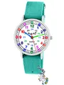 Produktbild: Pacific Time Kinder Armbanduhr Mädchen 4 Einhorn Anhänger Uhr Lernuhr Geschenk Set Textil Wechselarmband türkis analog Quarz 10932
