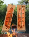 Produktbild: Czaja Feuerschalen® Flammlachsbretter für Feuerschalen, 2er Set Räucherbrett aus Buchenholz incl. stabilen Edelstahl Halterungen