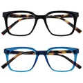 Produktbild: KOI Lesebrille 2er Pack - Große Rechteckige Brillenfassung - Schwarz-Blau - D...