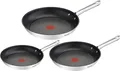 Produktbild: Tefal Duetto 3-teiliges Bratpfannen-Set, 20/24/28 cm, Antihaftbeschichtung, geeignet für alle Herdarten, auch für Induktionsherde, Edelstahl/schwarz