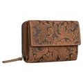 Produktbild: STILORD 'Thea' Damen Geldbeutel Leder RFID Geldbörse Groß Vintage Portemonnaie für Frauen NFC Schutz Ledergeldbörse mit Reißverschluss in Geschenkbox Echtleder, Farbe:Salerno - braun floral