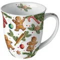 Produktbild: Ambiente Tasse 10cm Porzellan mit Lebkuchenplätzchen Motiv - 0,4L Keramiktasse Porzellangeschirr Kaffeetasse Teetasse Kakaotasse Weihnachtstasse Porzellantasse