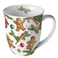Produktbild: Ambiente Kaffeetasse Tee Tasse Becher mug 0,4 l Fine Bone China Porzellan serie gingerbread cookies Lebkuchen Zweige Winter Weihnachten Advent Weihnachtstasse