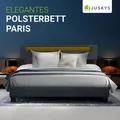 Produktbild: Juskys Polsterbett Paris 180 x 200 cm Kunstleder mit LED & Lattenrost - Grau - Grau