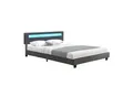 Produktbild: Juskys Polsterbett Paris 180x200 cm – Bett mit LED Beleuchtung & Lattenrost – Doppelbett grau