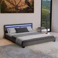 Produktbild: Juskys Polsterbett 180x200 cm – Bett Paris mit LED Beleuchtung, Lattenrost & Kopfteil, modernes Doppelbett aus Kunstleder & Holz – Grau