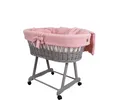 Produktbild: Stubenwagen Moseskorb AMELIA Grau aus Weide mit Musselin Bettwäsche Rosa