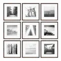 Produktbild: PHOTOLINI Bilderrahmen 30x30 Eiche dunkel Holz MDF, 9er Set Bilderrahmen quadratisch 30x30, Foto Rahmen mit Passepartout zum Aufhängen, Rahmen 30 x 30 mit Acrylglas & Zubehör - für Fotos & Poster