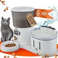 Produktbild: Pethalla 2in1 Futterautomat & Trinkbrunnen für Katzen & Hunde | Automatischer Wasserspender mit Filter & Futterschale | Bis 7 Tage Versorgung - Weiß