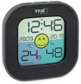 Produktbild: TFA Dostmann Digitales Thermo-Hygrometer FUN, inkl Funkuhr mit Datum, Smiley Komfortzonenindikator, zur Raumklimakontrolle, schwarz, L 88 x B 19 (44) x H 88 mm
