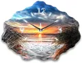 Produktbild: Kreative Feder Wanduhr Design-Wanduhr aus Stein (Beton) „Sunset Beach“ (Funk- oder Quarzuhrwerk, ohne Ticken, elegant, außergewöhnlich, modern)