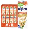 Produktbild: Alpro Haferdrink ohne Zucker – Milchalternative auf Haferbasis – Vegan und laktosefrei – Reich an Ballaststoffen, Calcium und Vitaminen – 8 x 1 L