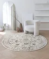 Produktbild: the carpet Mila Teppich – moderner Kurzflor Wohnzimmerteppich mit 3D Hoch-Tief-Effekt, Glanzfaser & weicher Oberfläche, pflegeleicht und Fußbodenheizung geeignet, Bordüre, Creme, 200 cm Rund