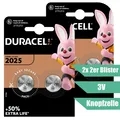 Produktbild: 4x CR2025 Lithium Knopfzelle 3V DL2025 DURACELL 2x Doppelblister Uhren, Rechner