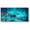 Produktbild: DEQORI Wanduhr 'Polarlichter in Norwegen' (Glas Glasuhr modern Wand Uhr Design Küchenuhr) blau 60 cm x 30 cm
