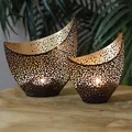 Produktbild: Casa Moro Windlicht-Set Vintage Deko Schwarz-Gold Metall Wichtelgeschenk Tischdeko Wohnzimmer Deko Aesthetic Room Decor