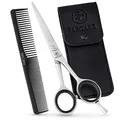 Produktbild: FABCARE Profi Haarschere mit Kamm und Etui - Haarschneideschere mit Mikroverzahnung & Präzisionsschraube - 5,5 Zoll - Extra scharfe Friseurschere aus hochfestem Messerstahl - Mit BONUS Ebook