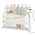 Produktbild: HOMCOM Hollywood Spiegel mit Beleuchtung 62,5x52 cm 360°Drehbar Schminkspiegel mit 15 LED Licht 3 Lichtfarben USB-Ladeanschluss Handyhalterung Touchschalter, Kosmetikspiegel 10X Vergrößerung Weiß