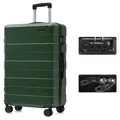 Produktbild: YONSLY Hartschalen-Trolley Hartschalen-Reisekoffer Trolley Rollkoffer Kabinenkoffer aus ABS, 4 Rollen, mit TSA-Schloss, YKK-Reißverschluss, austauschbaren Rollen und Griffen grün 76 cm