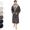 Produktbild: Blumtal Herren Bademantel Baumwolle 100% - OEKO-TEX zert. Morgenmantel mit Kapuze - Frottee & Velours - Sauna Bademantel in Anthrazit-Grau