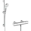 Produktbild: hansgrohe Crometta Brausesystem Aufputz Vario mit Ecostat 1001 CL Thermostat und Brausestange 65 cm, weiß/ chrom, 27812400