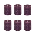 Produktbild: Stumpenkerzen Rustic 6er Set - Stumpenkerze, Blockkerze, Kerze, Adventskranz, Advent - Kein Ruß - Brenndauer: 30 Std. - viele Farben - 7x8 cm (Aubergine)