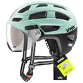 Produktbild: uvex Finale Visor - sicherer City-Helm für Damen und Herren - Filterkategorie 1 - inkl. LED-Licht - Jade-Black matt - 52-57 cm