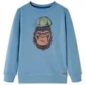 Produktbild: Kinder-Sweatshirt mit Gorilla Langarmshirt Pullover Pulli Shirt Mittelblau 128