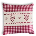 Produktbild: wometo Kissenhülle Zierkissen 40x40 OekoTex - Landhaus-Stil Dekokissen Sofakissen Stick Herz rot kariert, Karo rot Heller Hintergrund Reißverschluss