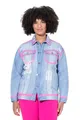 Produktbild: Angel of Style Damen große Größen Übergrößen Plus Size Jeansjacke, Oversized, Schriftzug, Neon-Kanten Light Blue 50 839306901-50