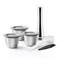 Produktbild: RECAFIMIL Wiederverwendbare Kaffeekapseln, 3er-Pack, wiederverwendbare Kaffeepads mit Tamper, nachfüllbare Edelstahl-Kaffeekapseln, Filter kompatibel mit Nespresso-Maschinen