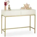 Produktbild: Konsolentisch, 2 Schubladen, Sideboard Flur, Wohnzimmer, Ablagetisch Holzoptik, Hxbxt: 80x110x40 Cm, Weiß/gold - Relaxdays