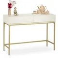 Produktbild: Konsolentisch, 2 Schubladen, Sideboard Flur, Wohnzimmer, Ablagetisch Holzoptik, Hxbxt: 80x110x40 Cm, Weiß/gold - Relaxdays