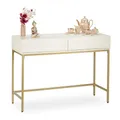 Produktbild: Relaxdays Konsolentisch, 2 Schubladen, Sideboard Flur, Wohnzimmer, Ablagetisch Holzoptik, HxBxT: 80x110x40 cm, weiß/gold