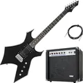 Produktbild: Rocktile Warhead E-Gitarre Set AK20G - Korpus aus Linde, Griffbrett aus selektiertem Hartholz - Set inkl. 60W Combo-Verstärker & Instrumentenkabel 3m – Ideal für Rock, Metal & mehr – Schwarz