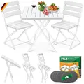 Produktbild: KESSER® Bistroset 3-teilig Balkontisch mit 2 Stühlen | Balkonmöbel Wetterfest & UV-beständig Balkonset klappbare Sitzgruppe | Beschichtetes Stahl & Holz-Optik | Gartenmöbelset mit 6 Filz-Untersetzer