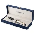 Produktbild: Waterman Expert Füller | Metall und schwarzer Lack mit goldenen Zierteilen, ziselisierte Kappe | Füllfederhalter mit feiner Edelstahl Feder | Geschenkbox