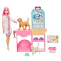 Produktbild: Barbie Gute Besserung Tierkrankenstation-Spielset aus Modepuppe mit rosa gefärbten Haaren, Tierarzt-Möbeln und mehr als 10 Zubehörteilen, einschließlich Förmchen und Knete zum Bandagieren, JFX93
