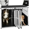 Produktbild: tectake Tiertransportbox Hundetransportbox doppel, mit schräger Rückwand schwarz Hundegröße XXL-mit Trennwand | 90,50 cm x 69,00 cm x 104,00 cm