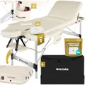 Produktbild: tectake® Massageliege 3 Zonen, Massagetisch, Massageliege klappbar, höhenverstellbare Aluminium Massageliege, Massagebett tragbar inkl. Zubehör, Kopfstütze, Armlehne, Tragetasche - beige