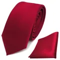 Produktbild: schmale TigerTie Schlips Krawatte + Einstecktuch rot karminrot uni Binder Tie