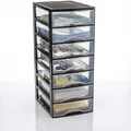 Produktbild: Hausfelder Schubladenbox A4 mit 7 Schubladen, Transparente Kunststoff Schubladenbox für Schreibtisch, Büro Organizer Schubladen, Aufbewahrungsbox mit Schubladen, Din A4, Stapelbar, 36,5x26x63cm
