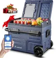 Produktbild: AAOBOSI 45L Kompressor Kühlbox, Dual Zone, Kühlbox Auto mit APP, USB-Handy-Ladung, LED-Beleuchtung, 12/24 V und 100-240 V, Kühlbox Kompressor mit Rädern, für Auto, Buggy, LKW, Boot, Camping und Reisen