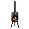 Produktbild: BonFeu BonBini Terrassenofen Schwarz – Kompakter Gartenkamin aus robustem Stahl, Ø 30 cm, H 115 cm – Eleganter Outdoor-Kamin für Garten, Balkon & Terrasse – Inklusive Schürhaken & Deckel
